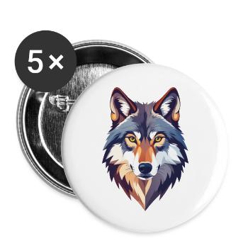 Wolf Kopf Motiv stolzer Wolfskopf Illustration - Buttons klein 25 mm (5er Pack) - Weiß - Vorne
