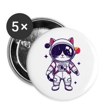 Weltraumkatze Katze im Astronautenanzug Motiv - Buttons klein 25 mm (5er Pack) - Weiß - Vorne
