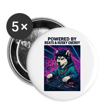Husky DJ – Urban Streetwear mit Beats Energy - Buttons klein 25 mm (5er Pack) - Weiß - Vorne