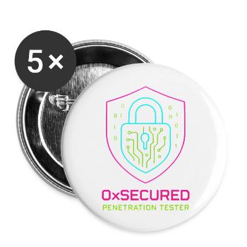 Bouclier 0xSécurisé testeur d'intrusion cyber - Lot de 5 petits badges (25 mm) - blanc - Devant