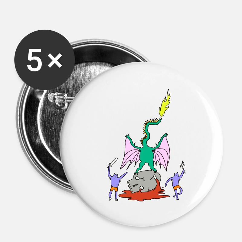 Drachenkämpfer - Buttons klein 25 mm (5er Pack) - Weiß