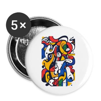 Motifs d’œuvres abstraites en mosaïque de lignes colorées - Lot de 5 petits badges (25 mm) - blanc - Devant