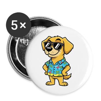 Sonnenhund Hawaii Shirt Geburtstag Kinder - Buttons klein 25 mm (5er Pack) - Weiß - Vorne