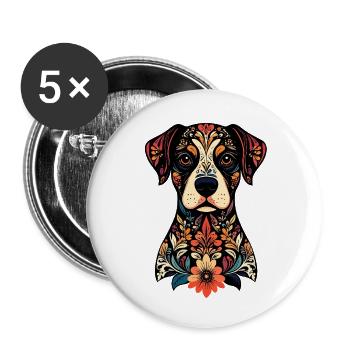 Ornament Hund Floral Muster verzierter Hundekopf - Buttons klein 25 mm (5er Pack) - Weiß - Vorne