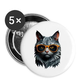 Katzensommer: Katze mit Orange-Sonnenbrille - Buttons klein 25 mm (5er Pack) - Weiß - Vorne