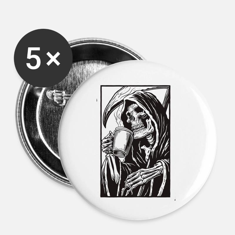 Coff & Mort - Lot de 5 petits badges (25 mm) - blanc