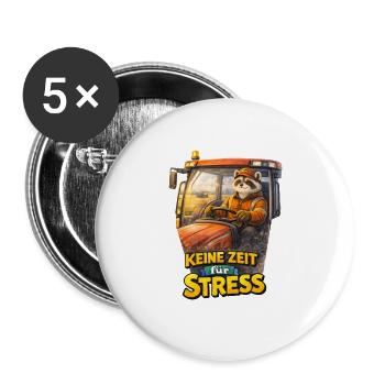 No time for stress – Tractor driver raccoon - Buttons small 1''/25 mm (5-pack) - white - Front