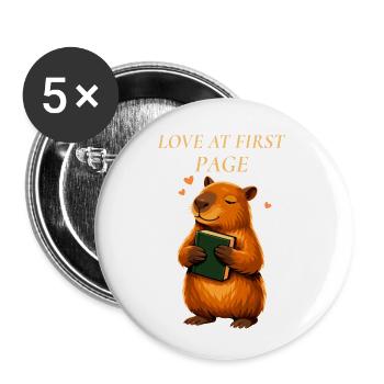 Amour à la première page : Amoureux du livre Capybara - Lot de 5 petits badges (25 mm) - blanc - Devant