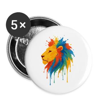 Lion sauvage coloré - Art couleurs Pop - Lot de 5 petits badges (25 mm) - blanc - Devant