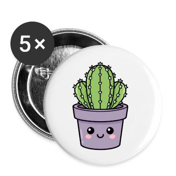 Kawaii Cactus in Purple Pot - Buttons small 1''/25 mm (5-pack) - white - Front