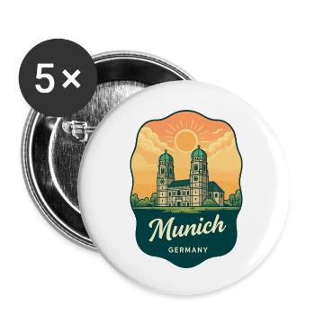 Münchner Frauenkirche Deutschland Vintage Sunset Abzeichen - Buttons klein 25 mm (5er Pack) - Weiß - Vorne