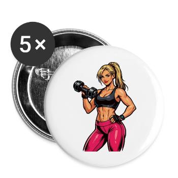 Entraînement puissant de l’héroïne en forme physique - Lot de 5 petits badges (25 mm) - blanc - Devant