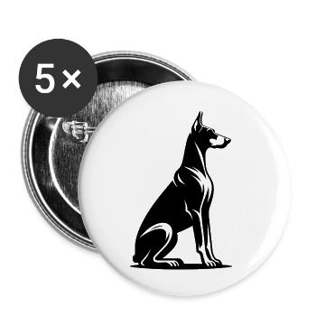 Silhouette du chien de garde doberman loyal - Lot de 5 petits badges (25 mm) - blanc - Devant