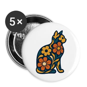 Flower cat in midnight blue - Buttons small 1''/25 mm (5-pack) - white - Front