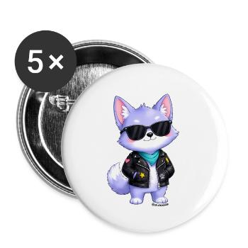 Autocollant du petit loup violet - Lot de 5 petits badges (25 mm) - blanc - Devant