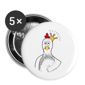 Huhn mit Krone - Buttons klein 25 mm (5er Pack) - Weiß - Vorne