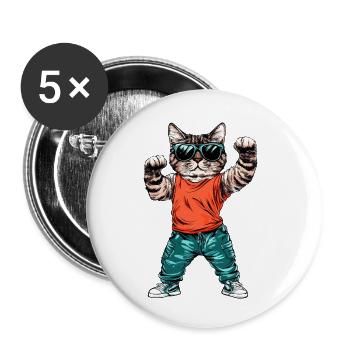 Chat cool - Lot de 5 petits badges (25 mm) - blanc - Devant