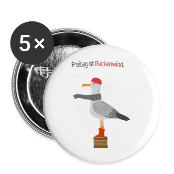 Freitag Rückenwind Möwe Minimalistischer Spruch - Buttons klein 25 mm (5er Pack) - Weiß - Vorne