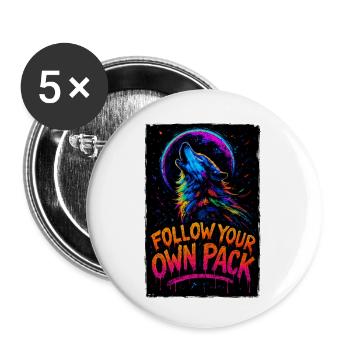 Alpha Wolf Multicolor Design Follow Your Own Pack - Buttons small 1''/25 mm (5-pack) - white - Front