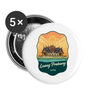 Luang Prabang Vintage Sunset Reiseabzeichen - Buttons klein 25 mm (5er Pack) - Weiß - Vorne