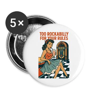 Pin-up Girl au Diner des années 50 : trop rockabilly pour les règles - Lot de 5 petits badges (25 mm) - blanc - Devant