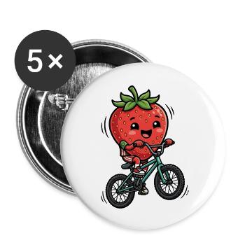Süße Erdbeere Auf Dem Fahrrad Unterwegs - Buttons klein 25 mm (5er Pack) - Weiß - Vorne