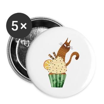 Mignonne conception de cupcakes pour chats, nourriture Kawaii pour chats drôle - Lot de 5 petits badges (25 mm) - blanc - Devant