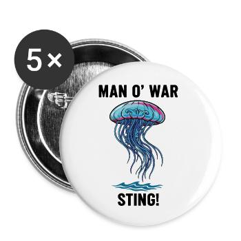 Portuguese Galley Danger Sting Man O' War Black - Buttons small 1''/25 mm (5-pack) - white - Front