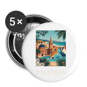 Valencia Küstenarchitektur Spanien Reiseplakat - Buttons klein 25 mm (5er Pack) - Weiß - Vorne