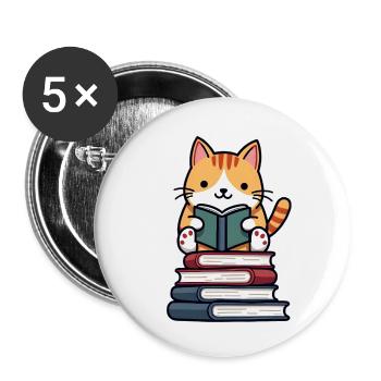 Cat reading a book - Buttons small 1''/25 mm (5-pack) - white - Front