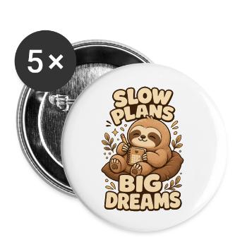 Slow Plans Big Dreams Faultier - Buttons klein 25 mm (5er Pack) - Weiß - Vorne