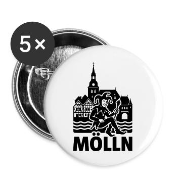 Mölln Stadt Silhouette Wahrzeichen - Buttons klein 25 mm (5er Pack) - Weiß - Vorne