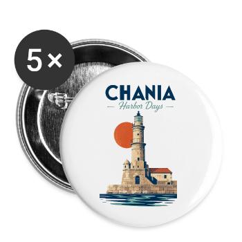 Chania Harbor Days Crete Greece Travel Vacation Me - Buttons klein 25 mm (5er Pack) - Weiß - Vorne