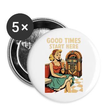 Affiche rétro des années 50 Pin-Up Pin-Up Milkshake de diner - Lot de 5 petits badges (25 mm) - blanc - Devant