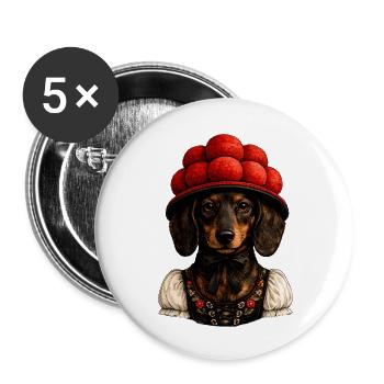 Schwarzwald Dackeldame mit Bollenhut - Buttons klein 25 mm (5er Pack) - Weiß - Vorne