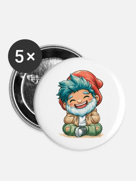 Fröhlicher Blauhaar-Gnom - Buttons klein 25 mm (5er Pack) - Weiß