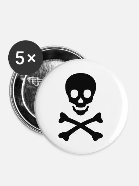 Totenkopf - Buttons klein 25 mm (5er Pack) - Weiß