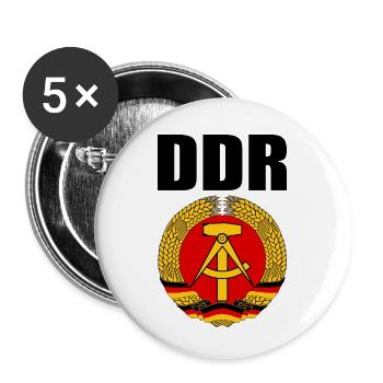 DDR Wappen mit schwarzer Schrift - Buttons klein 25 mm (5er Pack) - Weiß - Vorne
