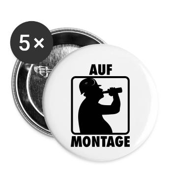 AUF MONTAGE, BAUARBEITER BAUHELM UND BIER - Buttons klein 25 mm (5er Pack) - Weiß - Vorne
