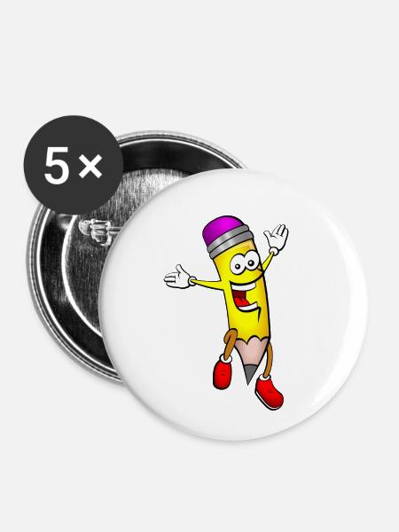 Bobby der lustige Bleistift - Buttons klein 25 mm (5er Pack) - Weiß