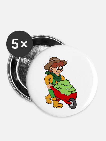 Gärtnerin mit Schubkarre - Buttons klein 25 mm (5er Pack) - Weiß