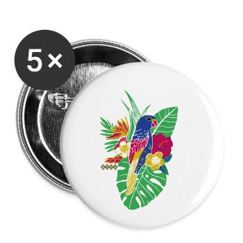 gaya fleur perroquet - Lot de 5 petits badges (25 mm) - blanc - Devant