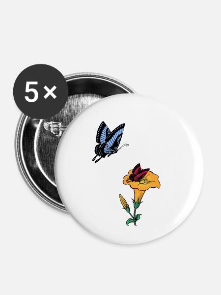 Blumen Schmetterlinge Frühling Natur - Buttons klein 25 mm (5er Pack) - Weiß