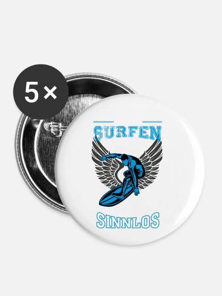 Surfen Leben sinnlos - Geschenk - Buttons klein 25 mm (5er Pack) - Weiß