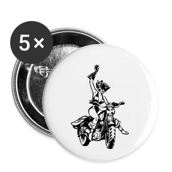 Motorcycle/Bikergirl - Buttons small 1''/25 mm (5-pack) - white - Front