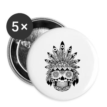 Tête de plume indienne - Lot de 5 petits badges (25 mm) - blanc - Devant