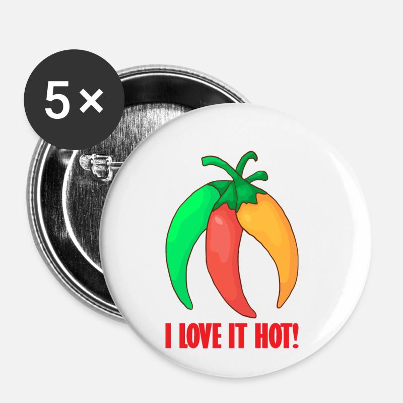 Piment chili piment chili piment aliments chauds - Lot de 5 petits badges (25 mm) - blanc