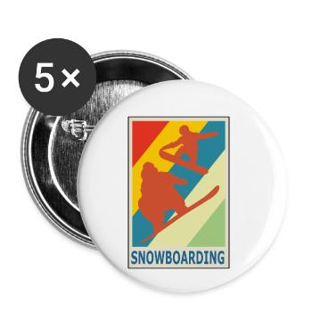 Vintage Retro Style Snowboarding Snowboarder Sport - Buttons klein 25 mm (5er Pack) - Weiß - Vorne