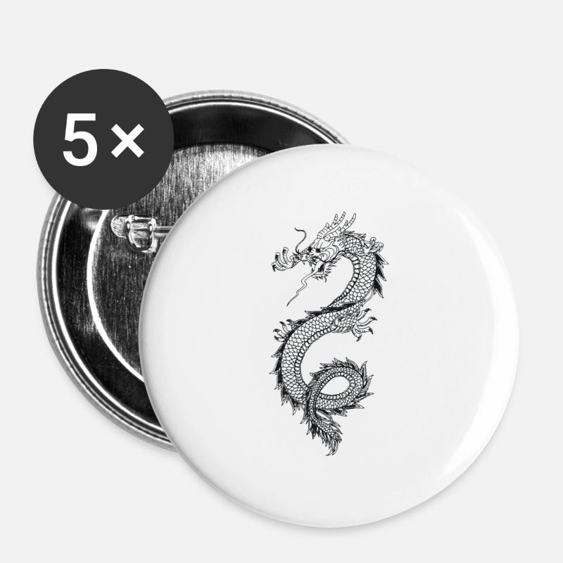 Drache , Dragon , Feuer , mystisches Wesen - Buttons klein 25 mm (5er Pack) - Weiß