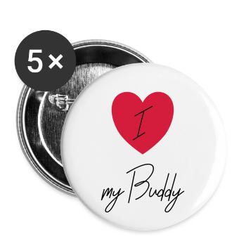 J'AIME MON BUDDY - Lot de 5 petits badges (25 mm) - blanc - Devant